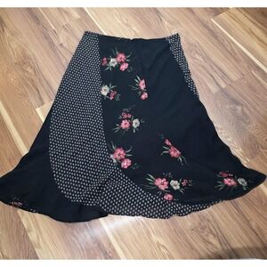 Axcess Midi Skirt Womens 14 Whimsy Romantic Black Floral Lined Asymmetrical Boho